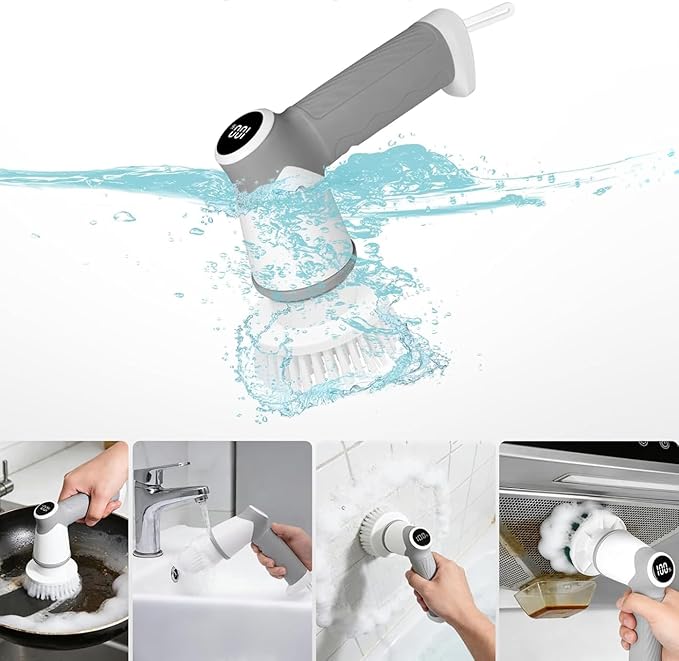 DAESUNG Electric Spin Scrubber, Cordless Power Scrubber & Electric Cleaning Brush with 7 Replaceable Heads, Dual Speed IPX7 Waterproof Handheld Cleaning Scrubber for Bathroom, Shower & Tile