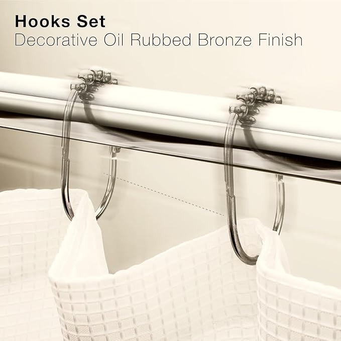 2 Lb. Depot Shower Curtain Ring - Set of 12 Easy Glide Rollers with Oil Rubbed Bronze Finish - Stainless Steel Shower Hooks for Straight and Curved Rods - Decorative and Durable for Any Bathroom