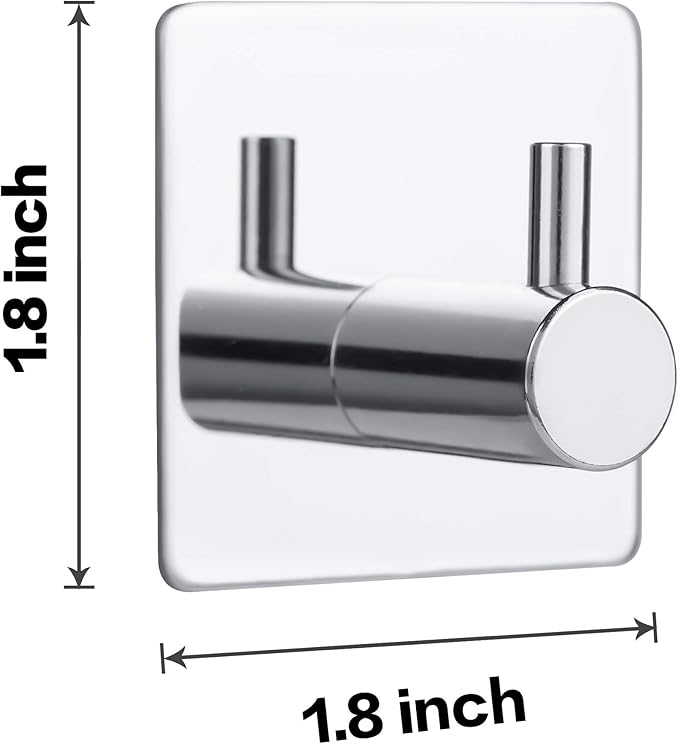 4 Pack Silver Adhesive Wall Hooks, Adhesive Chrome Hooks Bathroom Towel Hooks Chrome SUS 304 Stainless Steel Wall Hooks, Heavy Duty Waterproof Hooks, Robe Hooks for Bathroom Kitchen Bedroom