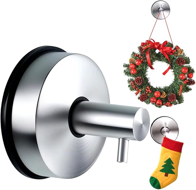 Suction Cup Hooks for Door Wreaths on Glass Suction Cup Hooks for Shower,2025 No Drill Hook Hanging Towels for Window Door Bathroom Mirrors Christmas,Wreath Hanger Holder for Daily Use (Silver-1pc)