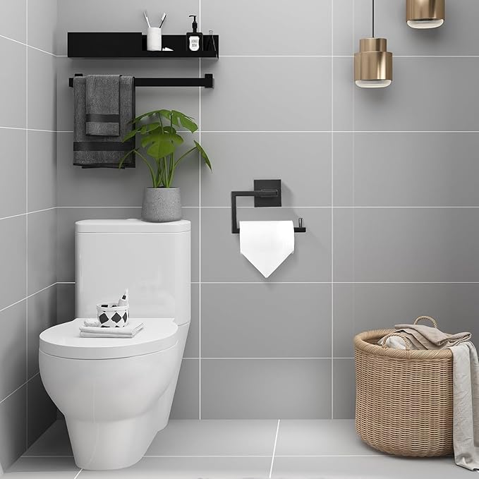 YACVCL Matte Black Toilet Paper Holder, Bathroom Toilet Roll Holder, Stainless Steel Modern Square Tissue Roll Holders Wall Mounted for Bathroom Kitchen Washroom