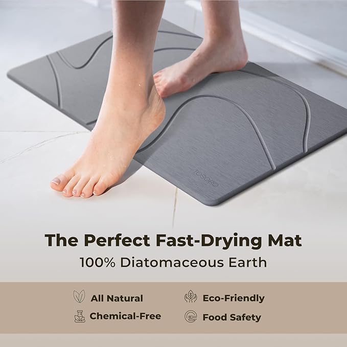 Stone Bath Mat Diatomaceous Earth Shower Mat Non-Slip Super Absorbent Diatomite Stone Bath Mats for Bathroom Floor Quick Drying Natural Easy to Clean (23.5 x 15) - Graphite