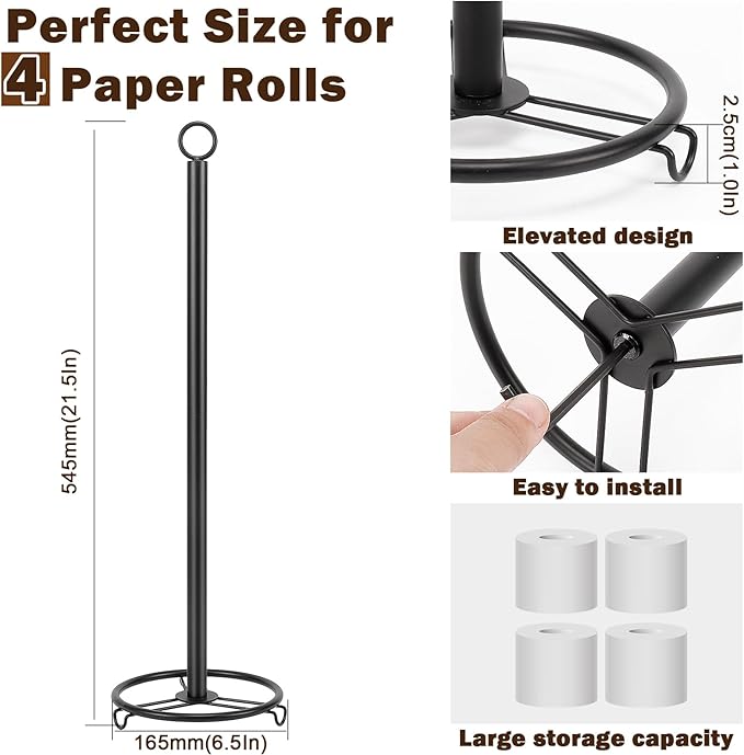 Bath Toilet Paper Holder, Metal Toilet Tissue Roll Organizer Storage, Tissue Paper Holder Stand for Bathroom/Kitchen Countertop (21” H, Matte Black)