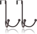 HFHOME 2Packs Over The Door Double Hanger Hooks, Metal Twin Hooks Organizer for Hanging Coats, Hats, Robes, Towels- Brown