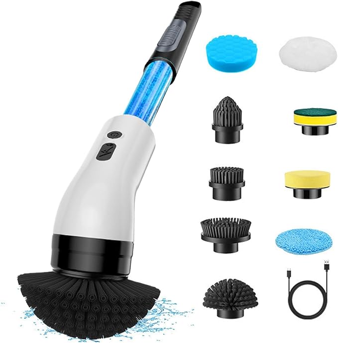 Bathroom Cleaning Scrubber - Rechargeable Multifunctional Electric Cleaning Brush - Cordless Power Scrubbers with Extension Rod - Cleaning Supplies with Replaceable Brush Head for Tub Tile, Kitchen