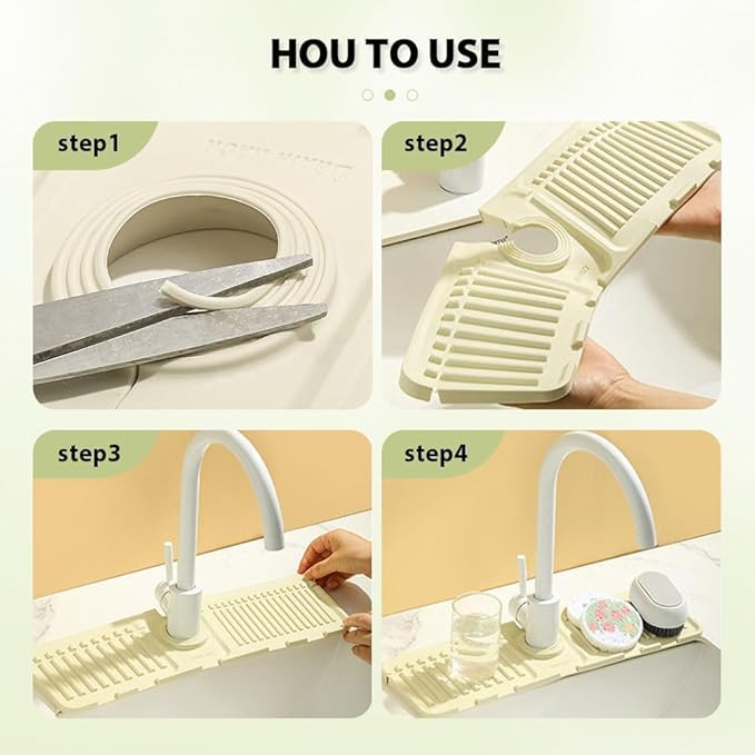 Faucet Mat for Kitchen Sink - 2024 Premium Upgrade: Enhanced Silicone Splash Guard with Rapid Drying & Dish Soap Sponge Holder, Perfect for Stone Sinks in Kitchen & Bathroom (Pale Yellow, 1 PCS)