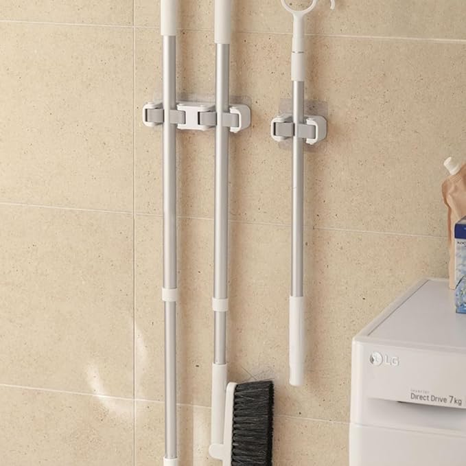 Broom Holder Wall Mount Mop and Command Broom Hanger Organizer Wall Mount Self Adhesive (2 Single clip)