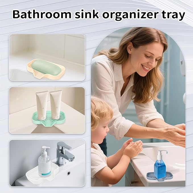 5 Pcs Silicone Soap Dish with Self Draining Soap Dish Bar Soap Holder Natural Waterfall Drain Soap Saver Tray for Shower Bathroom Kitchen (Black, White, Grey, Green, Beige)