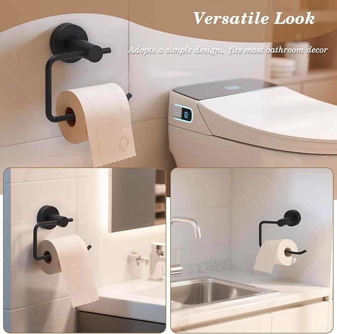 Black Toilet Paper Holder Wall Mounted Tissue Roll Holder Stainless Steel Paper Towel Holder for Bathroom, Kitchen, RV, Laundry Room