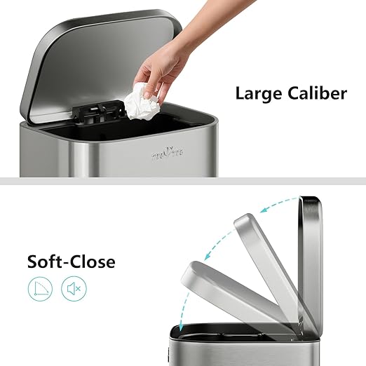 mVm 10.6 Gal Kitchen Trash Can, Step Trash Can with Lid, Smooth Edge Garbage Bin for Home Office (Tin)