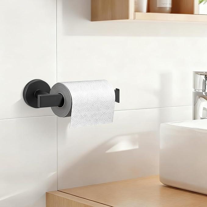 NearMoon Bath Square Toilet Paper Holder, Premium SUS304 Stainless Steel Rustproof Wall Mounted Toilet Roll Holder for Bathroom, Kitchen, Washroom (Matte Black)