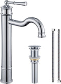 Vessel Sink Faucet Chrome Bathroom Tall Faucet Single Hole Deck-Mount Pop up Drain Assembly Without Overflow Water Supply Lines Included