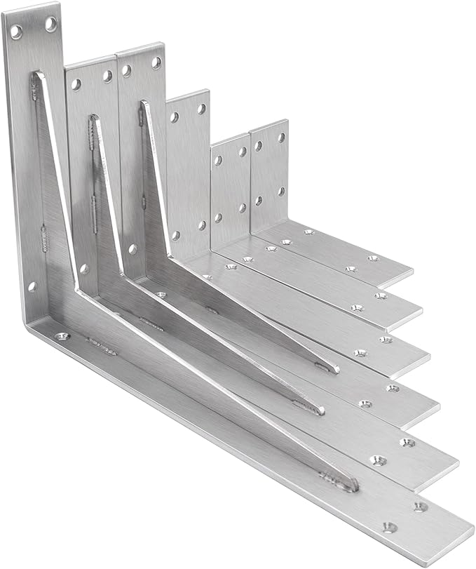 YUMORE Shelf Bracket Heavy Duty 16x10x2 in, 1/5IN Extra Thick Solid L Brackets Stainless Steel Countertop Bar Top Support Brackets Wall Mounted, Includes Hardware, 2 Pack