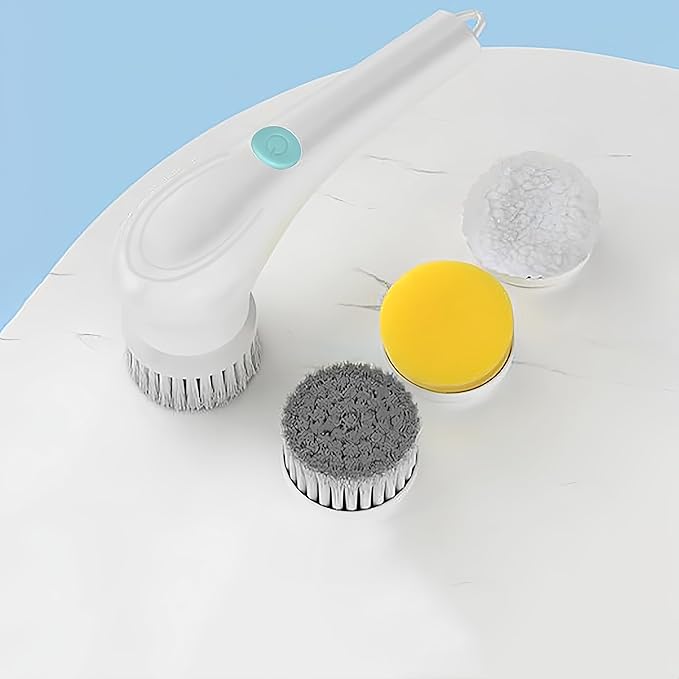 Electric Spin Scrubber, Cordless Cleaning Brush, 5 Brush Heads Rotary Power Cleaner, 90 Mins Runtime, Rechargeable Deep Clean Brush for Bathroom Kitchen Sink Tile Glass and Car (White)