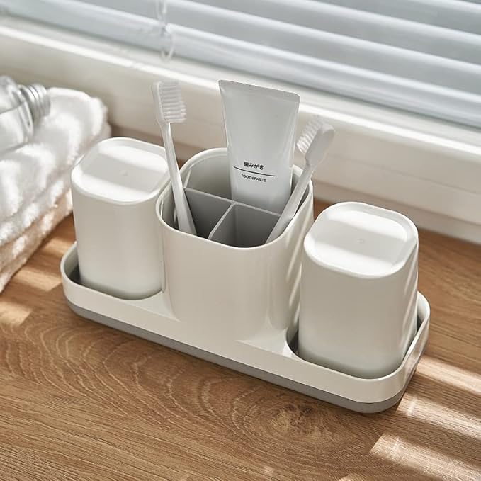 Toothbrush Holders for Bathrooms,Kids Electric Toothbrush Holder with Cup and Toothpaste Holder,Bathroom Organizer Storage Set with 2 Cups,Bathroom Accessories Storage for Toothpaste Razor-White