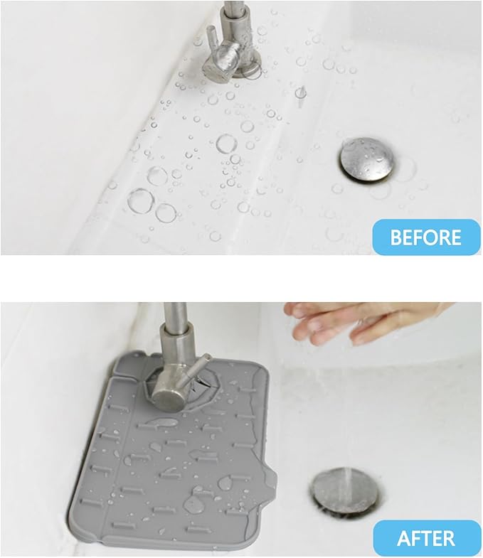 Mini Splash Guard 8.3" Dual-Sided Faucet Splash Guard Small Faucet Handle Drip Catcher Tray for Kitchen Sinks and Bathrooms, Durable Kitchen Countertop Drying Essential (Grey)