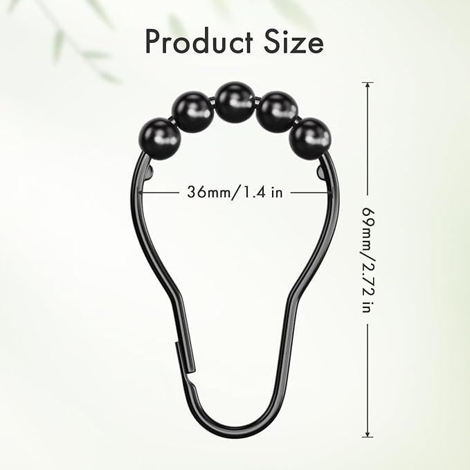 Amazer Matte Black Shower Curtain Rings - Set of 12 - Rust-Resistant Metal Shower Hooks for Bathroom Shower Rod