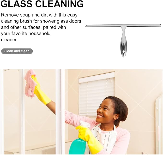 Stainless Steel Shower Squeegee with No for Shower Doors Windows and Car Glass Water Cleaning Tool for Bathroom Kitchen and More