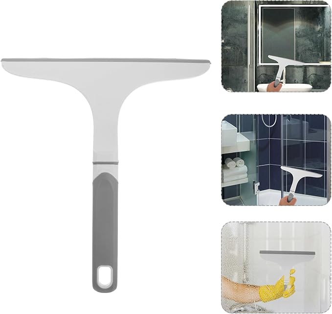 Milisten Shower Squeegee with Flexible Rubber Blade and Curved Handle, Gray-White Window Cleaning Squeegee for Bathroom Glass Doors, Tiles, Mirrors, and Home Use