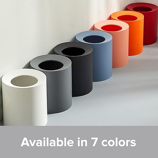 Modern Round Waste Basket - 2.1Gal/7.9L Open Top Trash Bin - Gray Garbage Can with Removable Plastic Bin Liner - Touchless Bathroom Garbage Can or Trash Can for Kitchen - Minimalist Office Trash Can