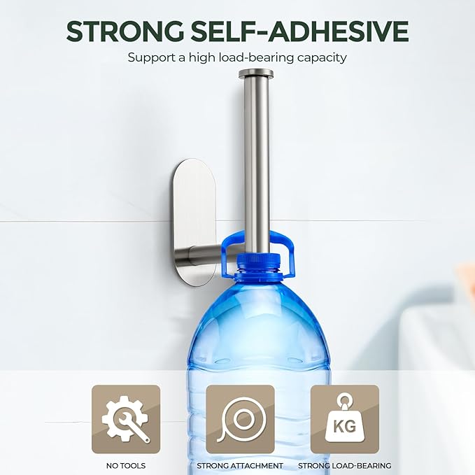 2 Pack Adhesive Toilet Roll Holder Stand - Brushed Nickel SUS304 Stainless Steel, Rustproof Toilet Paper Holder No Drilling Tissue Holder for Kitchen Bathroom Wall Mount Bathroom Tissue Holder