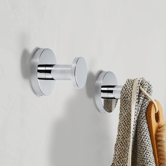 TUNNY 5 Pack Round Towel Hooks-Chrome Modern Coat Hooks Utility Shower Towel Hooks for Bathroom Kitchen Home Storage