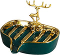 Soap Dish, Luxurious Ceramic Soap Dish Self Draining Soap Holder Tray Easy Cleaning Soap Saver for Shower Bathroom Kitchen Sink Bathtub Hotel Travel(Green Painted in Gold)