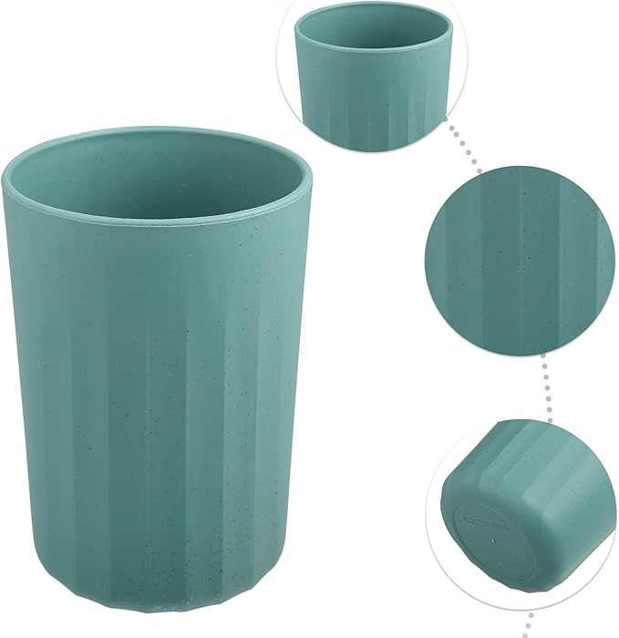 VOCOSTE 1Pc Bathroom Tumbler with Smooth Lines, Wheat Straw Cup, for Bathroom for Toothpaste Deep Green 4.09''x2.80''