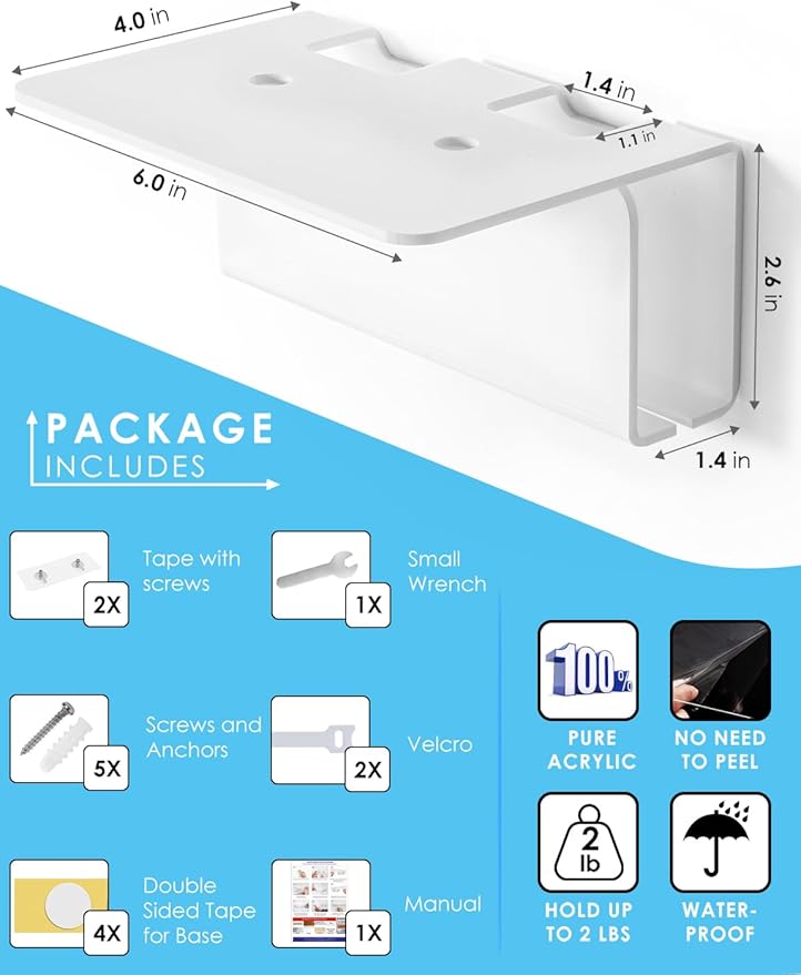 OAPRIRE Electric Toothbrush Holder Wall Mounted, 2 Pack Acrylic Electric Toothbrush Holder for Bathroom Come with Cable Organizer, Saving Space and Convenient Charging - White
