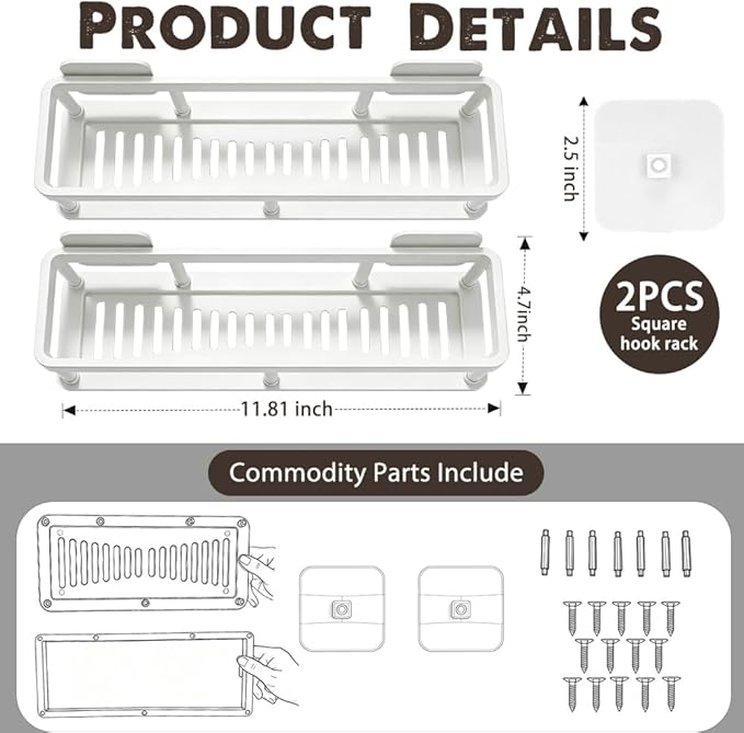 ACEXINYAN 2pc Wall Mounted Storage Rack, No Drill Shelves for Wall, Floating Shelves Damage-Free Expand Walls Space for Living Room Kitchen Bathroom (2, White)
