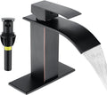 Fransiton Oil Rubbed Bronze Waterfall Bathroom Faucet Lavatory Single Handle 1 or 3 Hole Bathroom Sink Faucet Washbasin Faucet with Deck and Pop-up Drain (Short, Oil Rubbed Bronze)