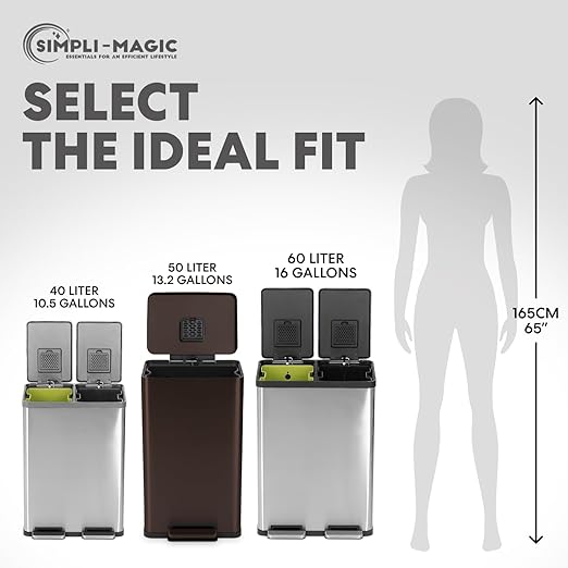 50 Liter / 13.2 Gallon Soft-Close, Smudge Resistant Trash Can with Foot Pedal and Built in Filter- Brown