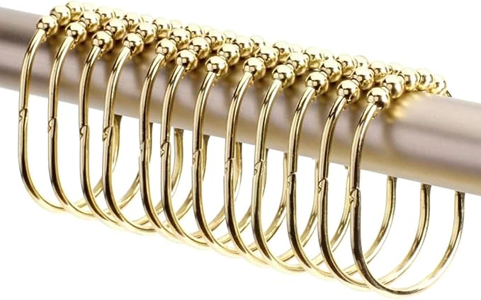 2 Lb. Depot Wide Shower Curtain Rings - Set of 12 Easy Glide Rollers with Decorative Gold Finish - Stainless Steel Shower Hooks for Straight and Curved Rods - Decorative and Durable for Any Bathroom