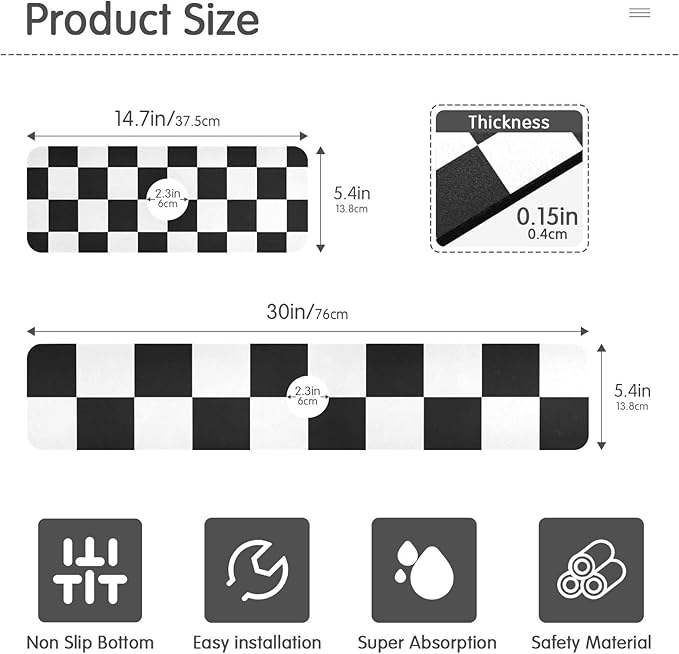 Kitchen Sink Splash Guard 2 PCS 14.7 Inch Sink Faucet Mat Splash Guard for Bathroom Countertop Water Absorbent Foldable Cuttable Soft Washable Checkered Black and White