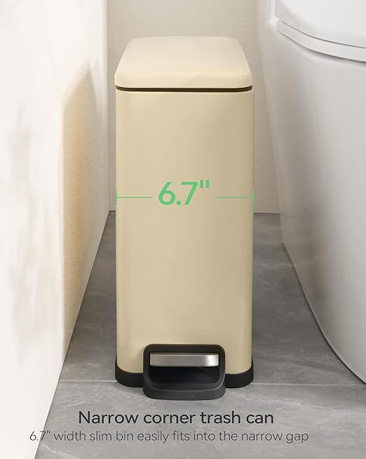 Small Bathroom Trash Can with 15 Garbage Bags,2.6 Gallon Stainless Steel Garbage Can with Lid Soft Close,Small Trash Bin for Bathroom,Kitchen,Home Office,Almond Yellow