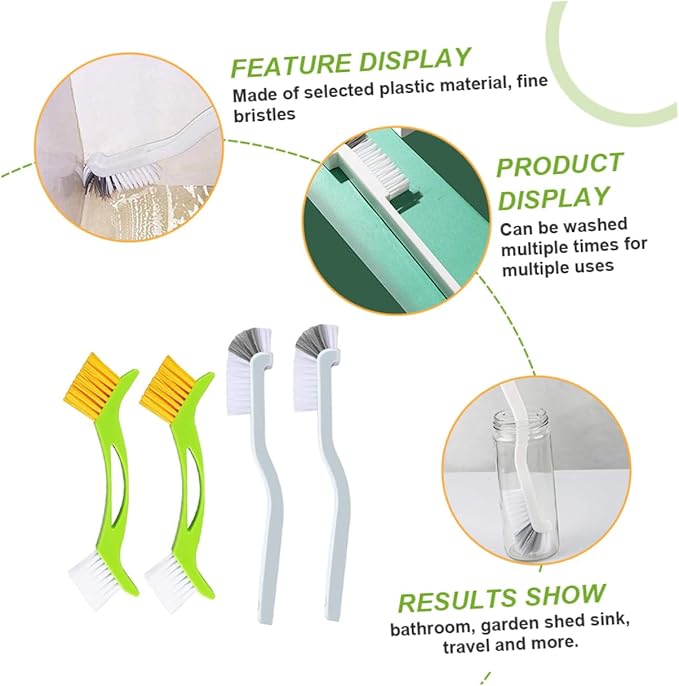 4pcs Deep Cleaning Brush with Double Head for Sink and Tile Grout Hard Bristle Corner Scrubber with Extended Handle for Thorough Household Cleaning