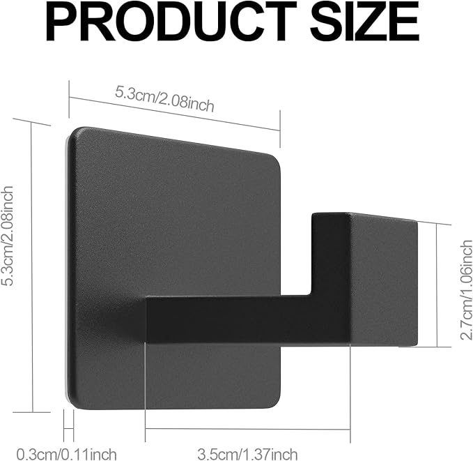 PMMASTO Adhesive Hooks Towel Hooks - 2 Pack Aluminum Wall Hooks Towel Hanger Shower Hook for Bathroom, Bedroom and Kitchen-Black
