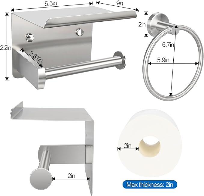 1pcs Toilet Paper Holder with Shelf and 1pcs Towel Ring Set, Brushed Nickel Stainless Steel Bathroom Hardware Set