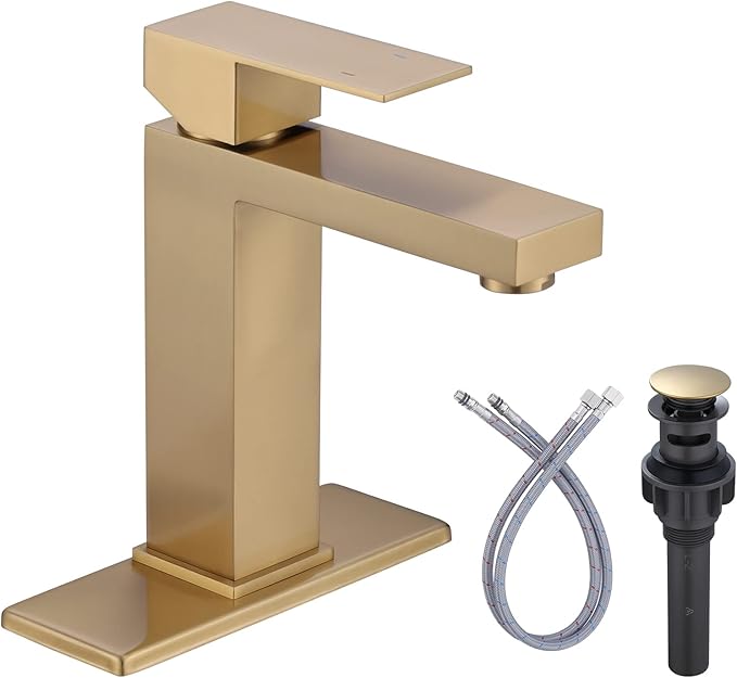 Brushed Gold Bathroom Faucet ARCORA Modern Bathroom Faucets for Sink 3 Hole 1 Hole Lavatory Vanity Sink Faucet with Deck Plate and Pop Up Drain