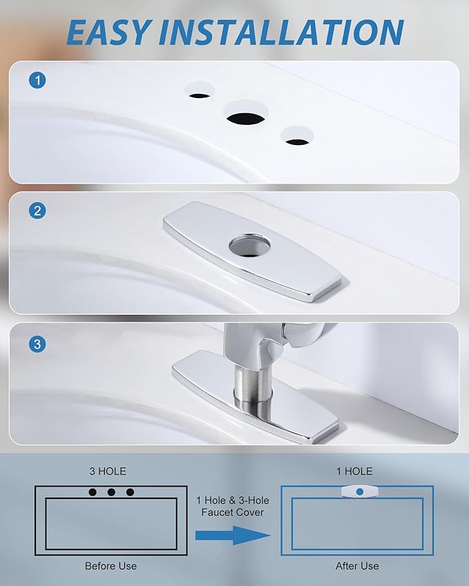 Faucet Cover Plate Chrome Bathroom: 6 Inch Stainless Steel Faucet Deck Plate - 4" Centerset Faucet Plates to Cover Holes - Anti-Scratch 4" Sink Base for 1 or 3 Hole Bathroom Vanity Basin