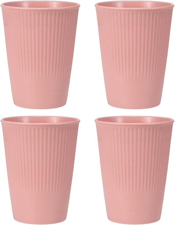 uxcell 4 Pcs Simple Toothbrush Cup, 3.3 x 3.3 x 4.2 Dishwasher Safe Bathroom Tumbler Reusable Plastic Cup Set for Storing Toothpaste Combs, Light Pink