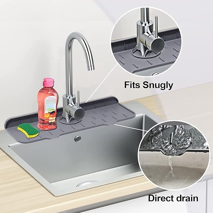 2Pcs Kitchen Sink Splash Guard,Silicone Faucet Mat Splash Guard for Kitchen Sink,Faucet Splash Catcher for Kitchen & Bathroom Countertop Protect(Black&Grey)