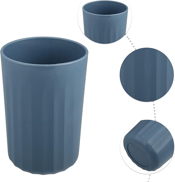 VOCOSTE 1Pc Bathroom Tumbler with Smooth Lines, Wheat Straw Cup, for Bathroom for Toothpaste Deep Blue 4.09''x2.80''