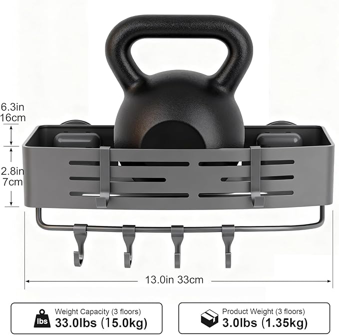 3-Tier No-Drill Storage Caddy with Hooks&Towel Bar,Organizing Solution for Bathroom,Shower&Kitchen,Holds Shampoos,Soaps,Sponges&Cleaners,Rectangle