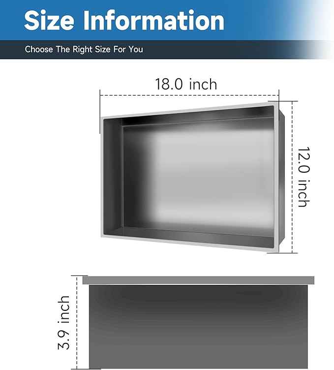 Shower Niche 18" X 12" Brushed Nickel, Stainless Steel Wall Niche Single Shelf Recessed Shower Shelf for Bathroom Storage, No Tile Needed Over Mount Installation