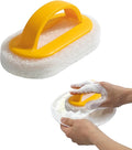 4 Pack Handled Scrubber, Scrub Brush Strong Scouring, Reusable Cleaning Sponge with Handle for Shower Tile, Bathtube, Sink (Yellow)