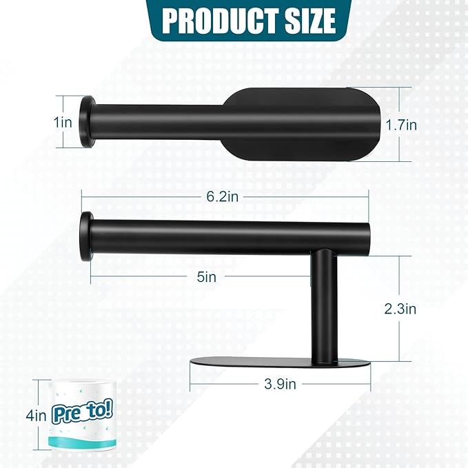 Self Adhesive Toilet Paper Holder, Matte Black Toilet Paper Holder Rustproof 304 Stainless Steel for Bathroom, Kitchen and Washroom, 3M Wall Mount DG-TPA21