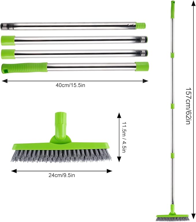 ITTAHO 2 Pack Grout Brush with Long Handle, Swivel Cleaning Grout Line Scrubber - Extendable Durable Handle Grout Cleaner Brush for Bathroom,Tile,Baseboard,Walk in Shower,Corner & Narrow Space (Green)