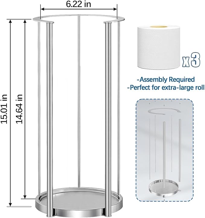 Brushed Nickel Toilet Paper Stand Free Standing Heavy Base 3 Rolls Toilet Paper Roll Holder for Bathroom Storage