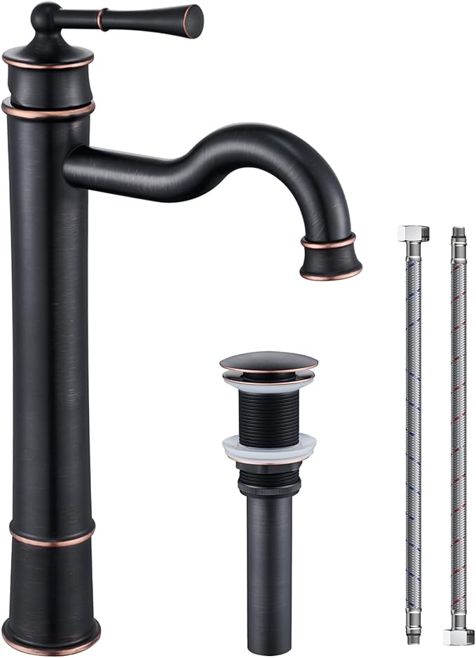 Vessel Sink Faucet ORB Bathroom Tall Faucet Single Hole Deck-Mount Pop up Drain Assembly Without Overflow Water Supply Lines Included
